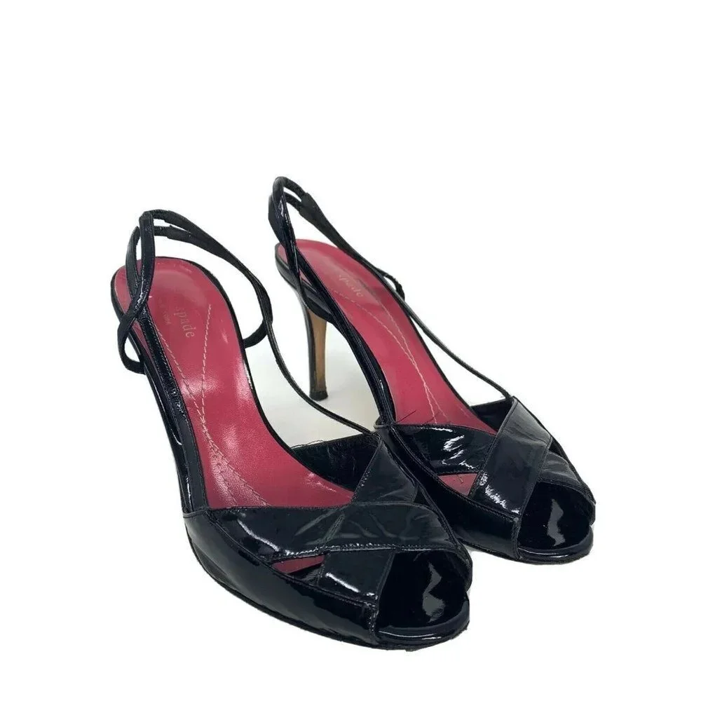Kate Spade Size 8.5 Patent Leather Slingback Sandals Heels Peep Toe